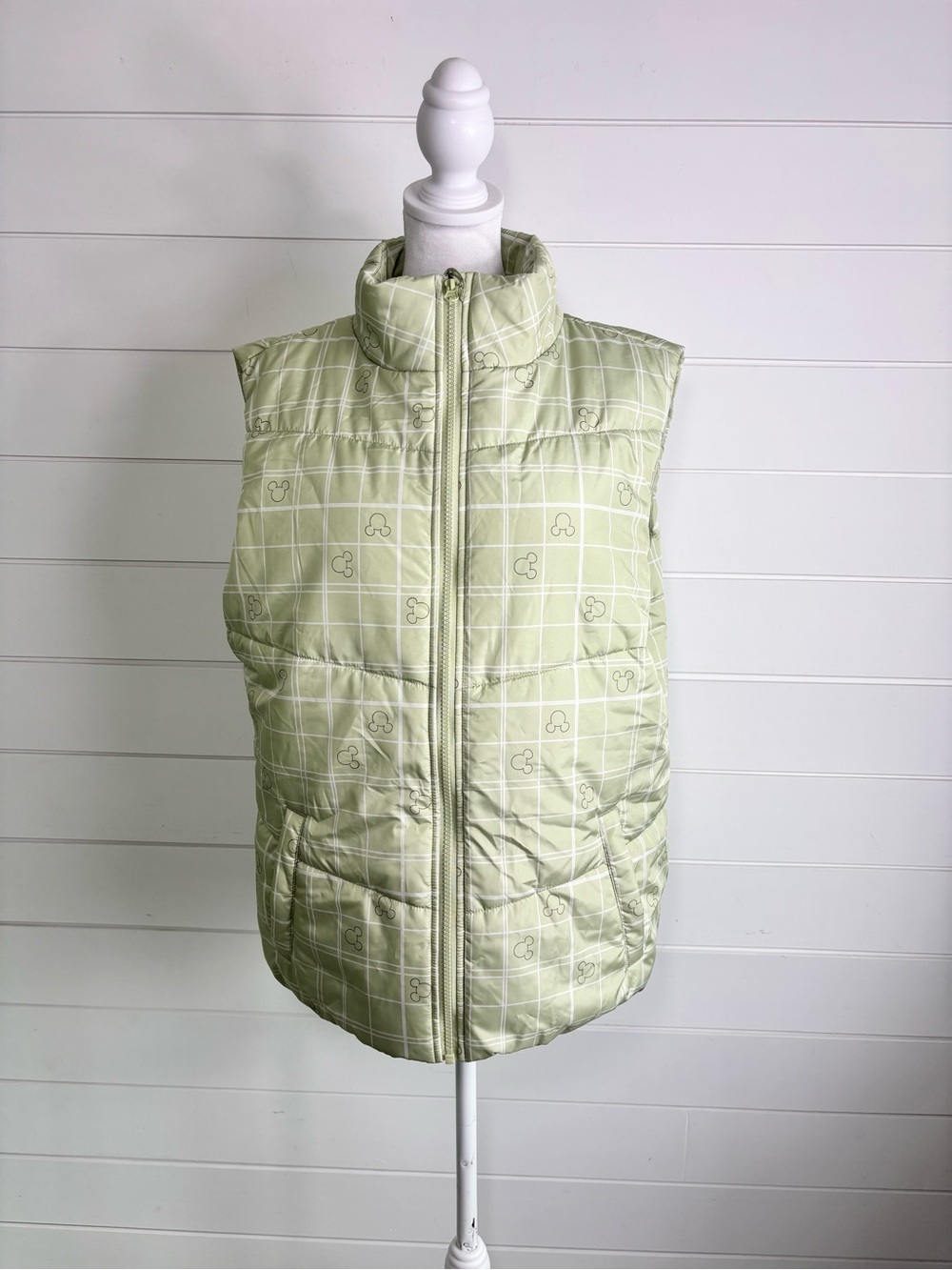 Disney Mickey Mouse Light Green Quilted Puffer Vest Size L NEW